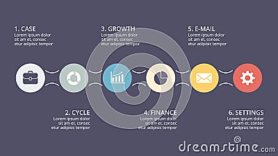 Vector circle timeline infographic, cycle diagram, graph, presentation chart. Business concept with 6 options, parts Vector Illustration