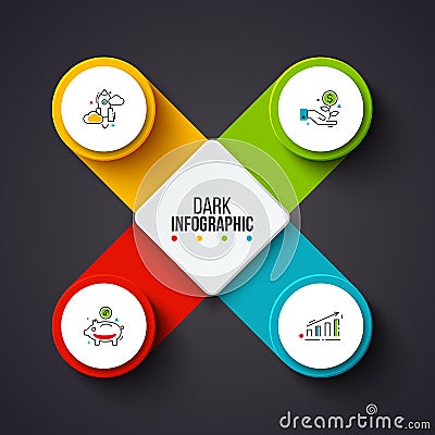 Vector circles infographic on a dark background. Can be used for presentation, diagrams, annual report, web design Vector Illustration