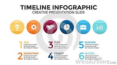 Vector circles timeline infographic, diagram chart, graph. Business concept with 6 options, parts, steps, processes Vector Illustration