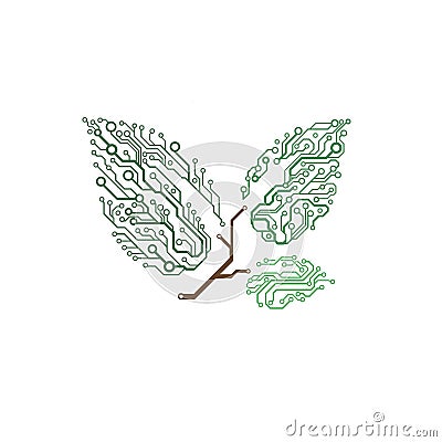 Vector circuit board twig with leaves Vector Illustration