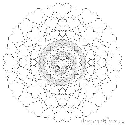 Vector circular pattern loving mandala with hearts black and white Vector Illustration