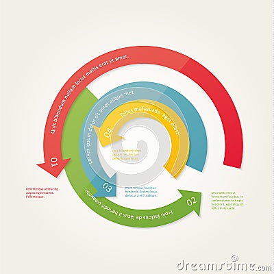 Vector circular template. Circle made from four colorfully arrow Vector Illustration