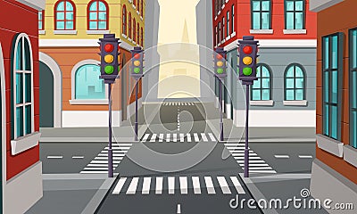 Vector city crossroads with traffic lights, intersection Vector Illustration