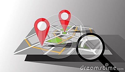 Vector city map with location pins Vector Illustration