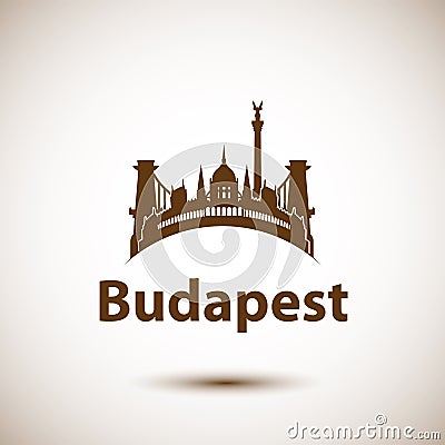 Vector city skyline with landmarks Budapest Hungary Vector Illustration