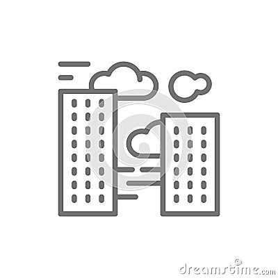 Vector city smog, air pollution line icon. Vector Illustration