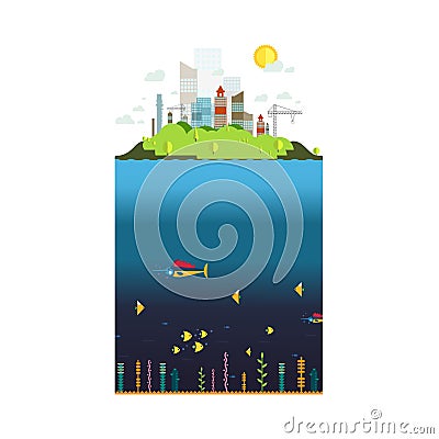 Vector city, urban building and the sea floor Stock Photo