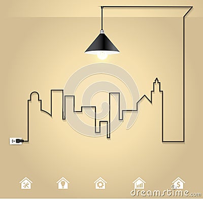 Vector cityscape with creative wire light bulb Vector Illustration