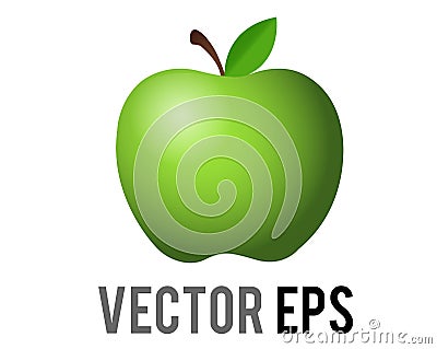 Vector classic green apple icon, shown with stem, single, leaf Vector Illustration