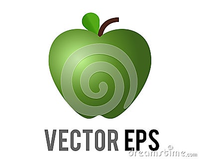 Vector classic green apple icon, shown with stem, single, leaf Vector Illustration