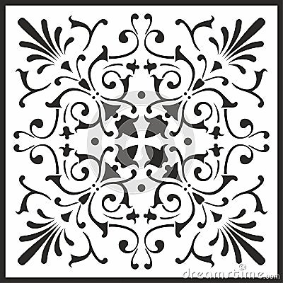 Vector classic monochrome square ornament. Black pattern in a square. Vector Illustration