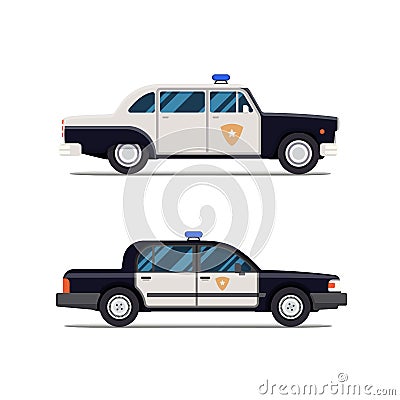 Vector Classic Police Car. Side view. Modern flat style Vector Illustration