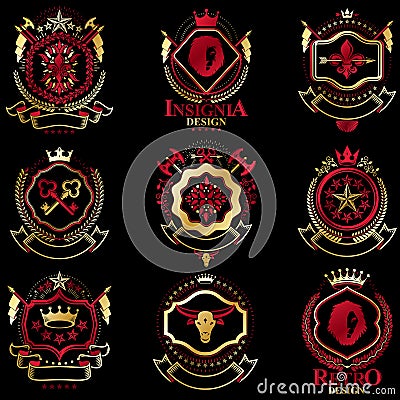 Vector classy heraldic Coat of Arms. Collection of blazons styli Vector Illustration