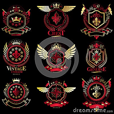 Vector classy heraldic Coat of Arms. Collection of blazons styli Vector Illustration