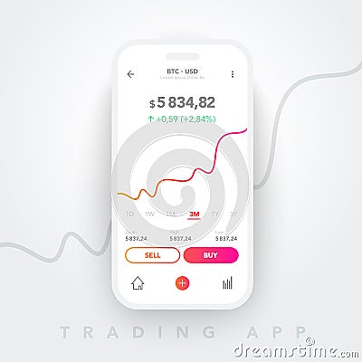 Vector Clean Mobile UI Design Concept. Trendy Mobile Banking, Stock Exchange. Data Financial Analytics. Trading Business Applicati Vector Illustration