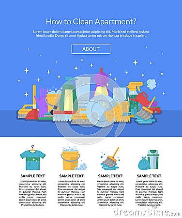 Vector cleaning flat icons website page template illustration Vector Illustration