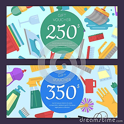 Vector cleaning icons discount banners. Cleanliness and tidiness Vector Illustration