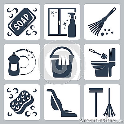 Vector cleaning icons set Vector Illustration