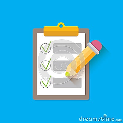 Vector Clipboard icon with checkmarks and pencil Vector Illustration