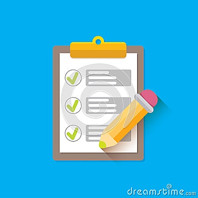 Vector Clipboard icon with checkmarks and pencil Vector Illustration