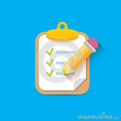 Vector Clipboard icon with checkmarks and pencil Vector Illustration