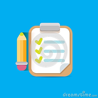 Vector Clipboard icon with checkmarks and pencil Vector Illustration