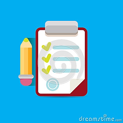 Vector Clipboard icon with checkmarks and pencil Vector Illustration