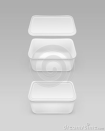 Vector Closed Opened White Food Box Container for Mayonnaise, Cheese with Label For Package Design on Background Vector Illustration