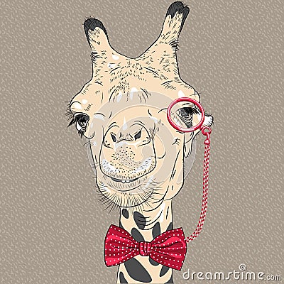 Vector closeup portrait of funny giraffe hipster Vector Illustration