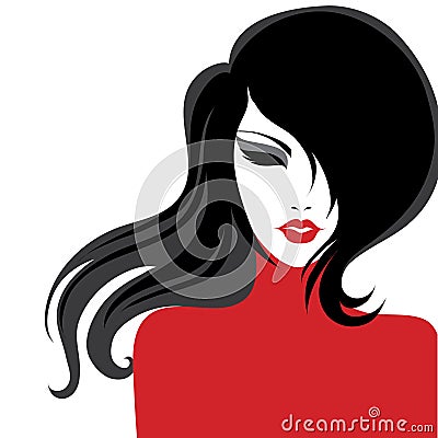 Vector closeup portrait of a girl in red dress Vector Illustration