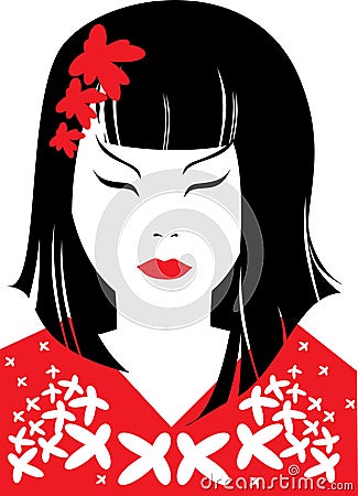 Vector closeup portrait of japanese woman Vector Illustration