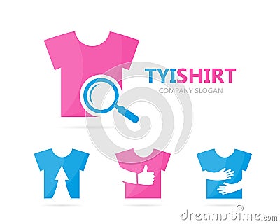 Vector of cloth and loupe logo combination. Shirt and magnifying glass symbol or icon. Unique garment and search Vector Illustration
