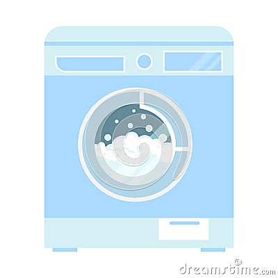 Vector clothes washer machine with foam and bubbles illustration isolated on white background Vector Illustration