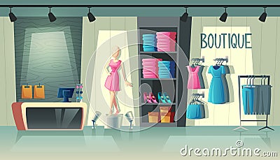 Vector clothing shop interior, fashion boutique inside Vector Illustration
