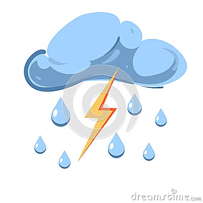 Vector cloud with falling rain and striking lightning Vector Illustration