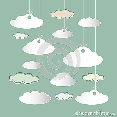 Vector Clouds Hung on Strings Vector Illustration