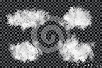 Vector clouds on transparent background. Realistic fluffy clouds with smoky texture Vector Illustration