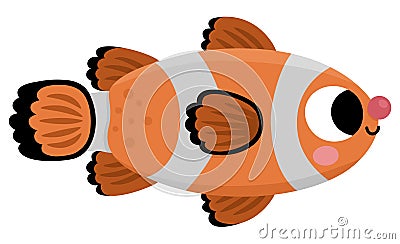 Vector clown fish icon. Under the sea illustration with cute funny creature. Ocean animal clipart. Cartoon underwater or marine Vector Illustration