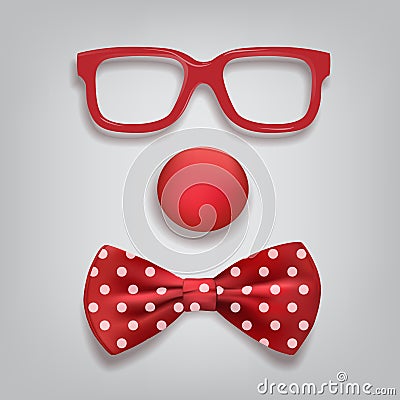 Clown accessories isolated on gray background. Vector Illustration