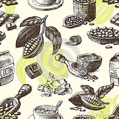 Vector cocoa hand drawn sketch seamless pattern illustration. Vector Illustration