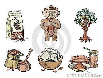 Vector cocoa products hand drawn sketch doodle food chocolate sweet illustration. Vector Illustration