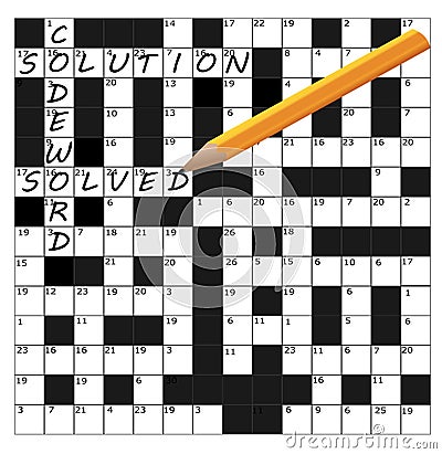 Vector Codeword puzzle grid part completed with words and a pencil Vector Illustration