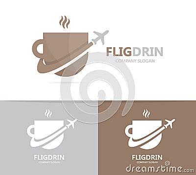 Vector of coffee and airplane logo combination. Drink and travel symbol or icon. Unique cup and flight logotype design Vector Illustration