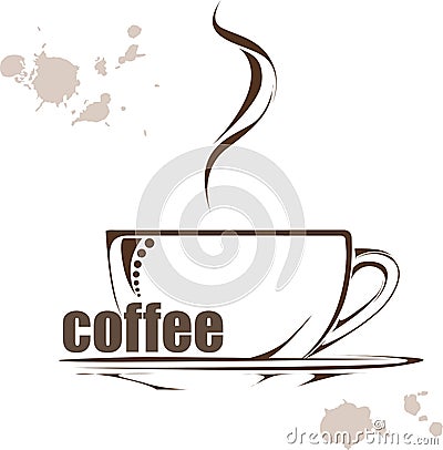 Vector coffee background. illustration with a Cup of coffee and hand drawn wods Vector Illustration