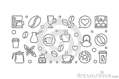 Vector coffee horizontal illustration in thin line style Vector Illustration