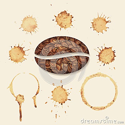 Vector coffee stains on the paper. Isolated stains on uniform background Vector Illustration