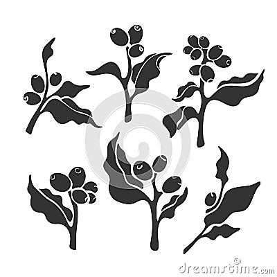 Vector coffee tree. Art set. Organic arabica drink Vector Illustration