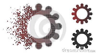 Broken Pixel Halftone Cog Icon Vector Illustration
