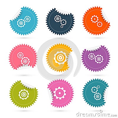 Vector Cogs - Gears Colorful Stickers Icons Set Vector Illustration