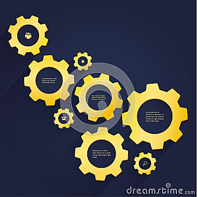 Vector cogwheel template - luxury gold cogs. Cogwheel connection Vector Illustration